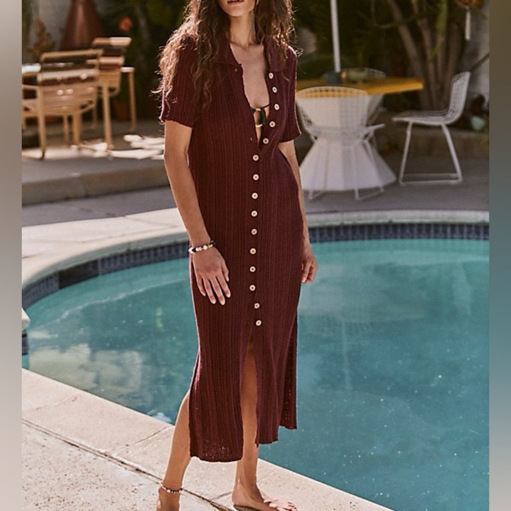 Free People Riding Waves Button Down Midi Dress